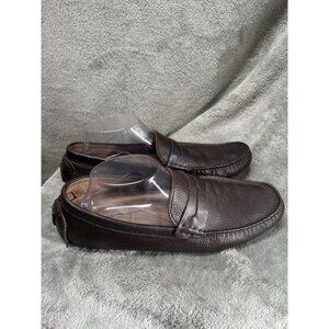 Asher Green Men's 9 Brown Pebbled Leather Driving Moccasin Slip On Penny Loafer